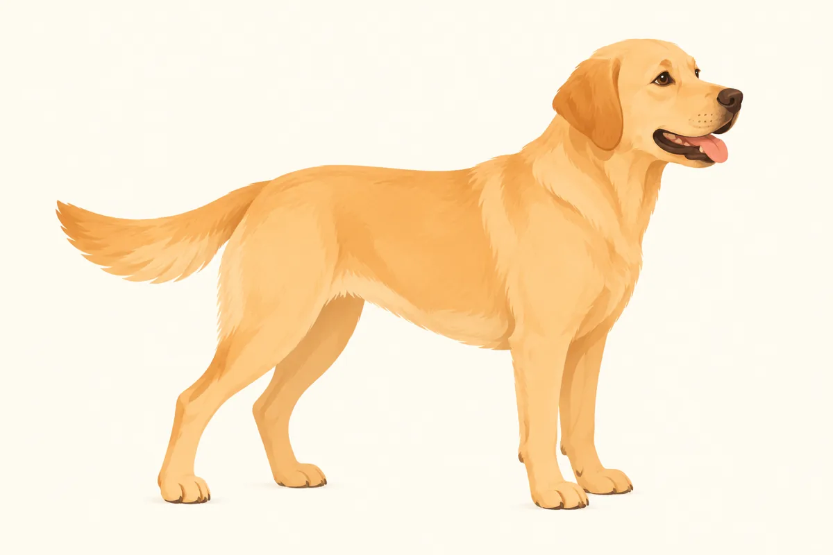 A healthy-weight labrador standing in side view, with a visible waist and a gentle tuck of the belly behind the ribs.