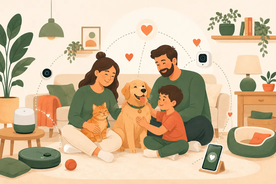 Household view showing two pets shared across family members