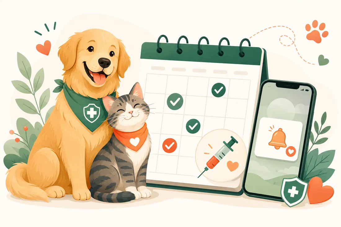 Vaccine schedule screen showing upcoming doses for a dog